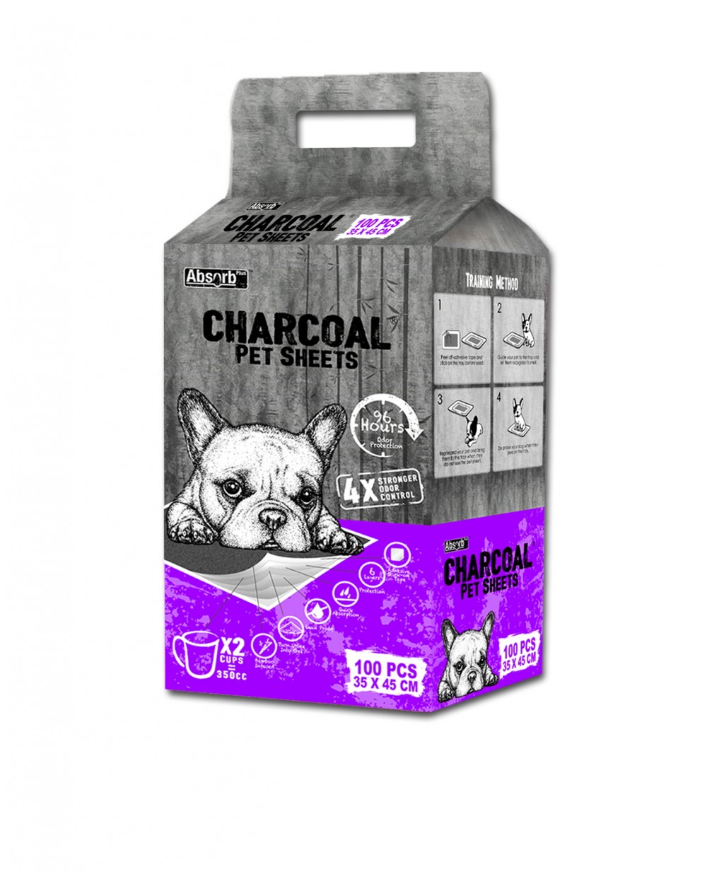 Covorase Absorbante ABSORB PLUS CHARCOAL Medium 35x45cm, 96h, Pachet 100 Buc