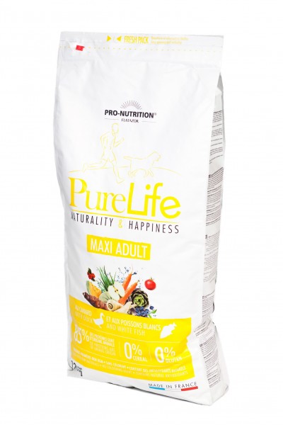 Hrana uscata pentru caini Flatazor Pure Life Maxi Adult cu rata si peste alb