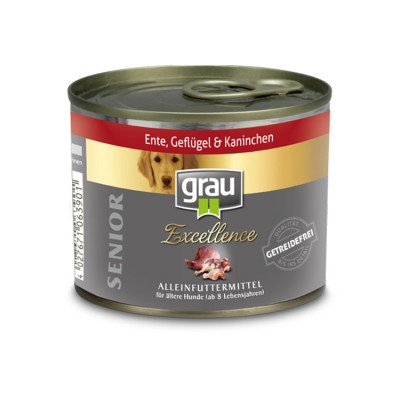 Grau Excellence Conserva Senior cu rata, pui si iepure