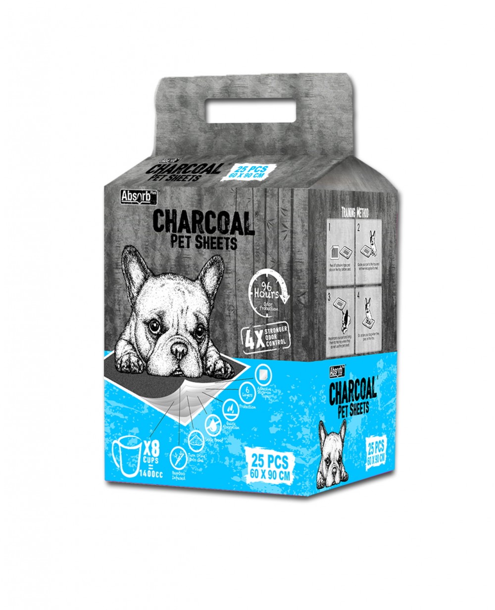 Covorase Absorbante ABSORB PLUS CHARCOAL Medium 60x90cm, 96h, Pachet 25 Buc