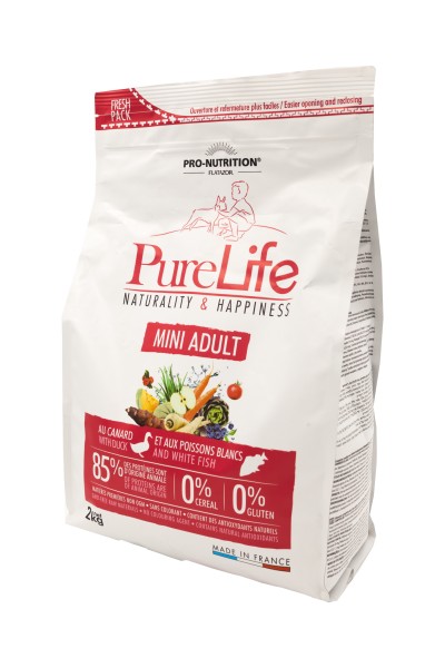 Hrana uscata pentru caini Flatazor Pure Life Mini Adult cu carne de rata si peste alb