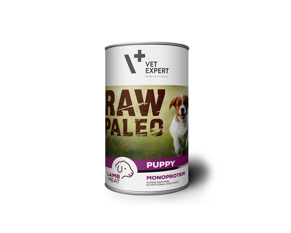Hrana umeda pentru caini, RAW PALEO Puppy, conserva monoproteica, carne de miel 400 g