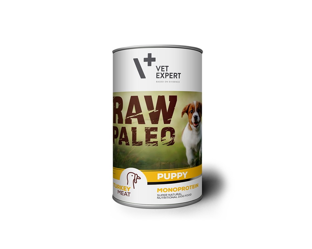 Hrana umeda pentru caini, RAW PALEO Puppy, conserva monoproteica, carne de curcan, 400 g