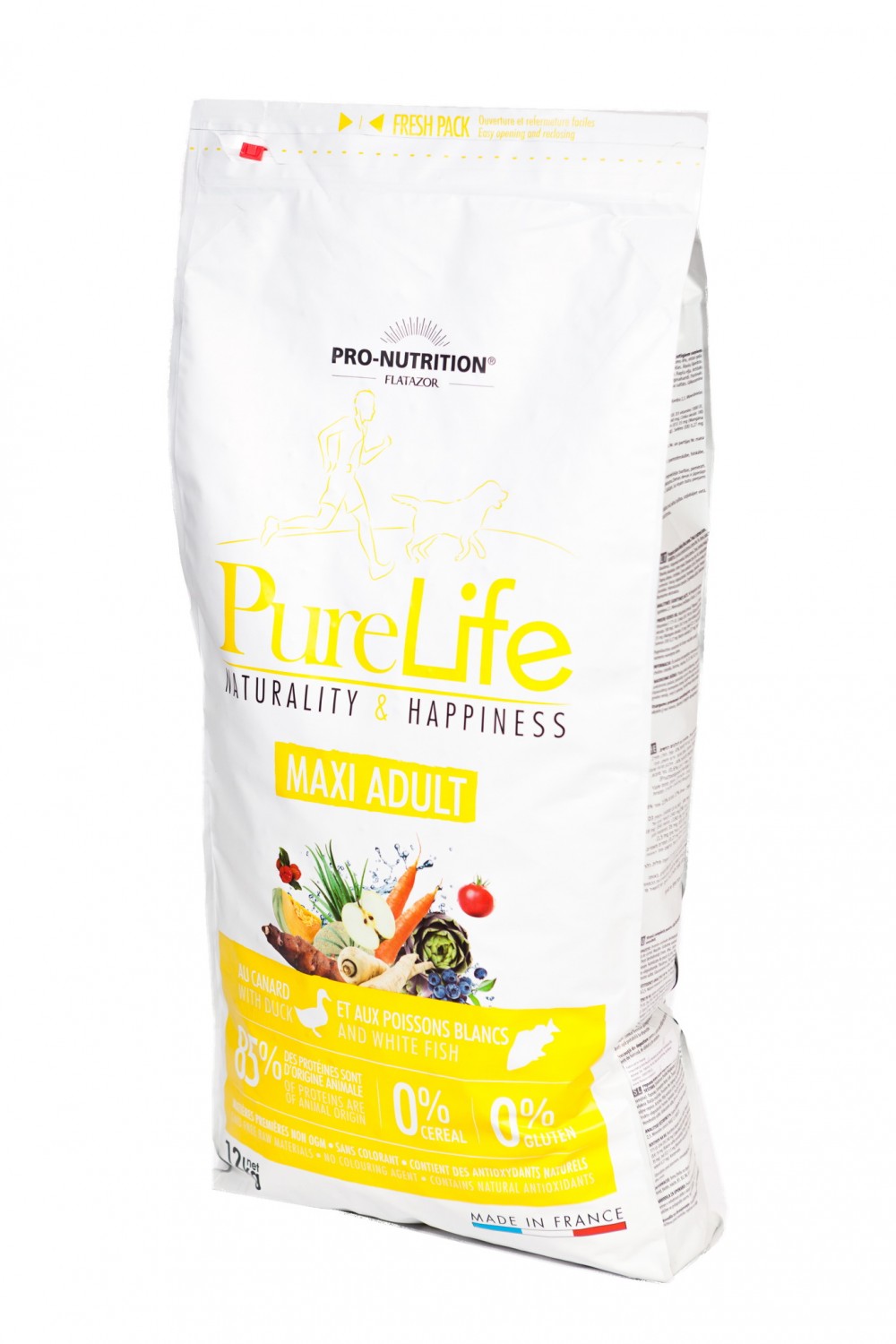 Hrana uscata pentru caini Flatazor Pure Life Maxi Adult cu rata si peste alb