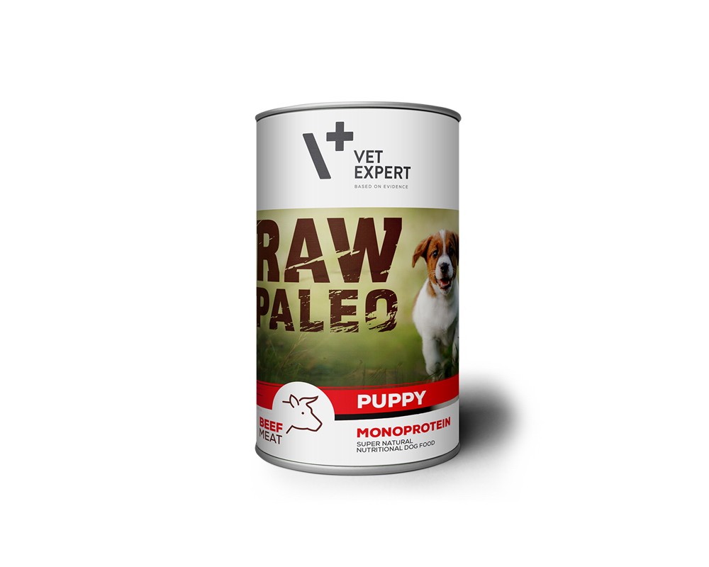 Hrana umeda pentru caini RAW PALEO Puppy, conserva monoproteica, carne de vita, 400 g